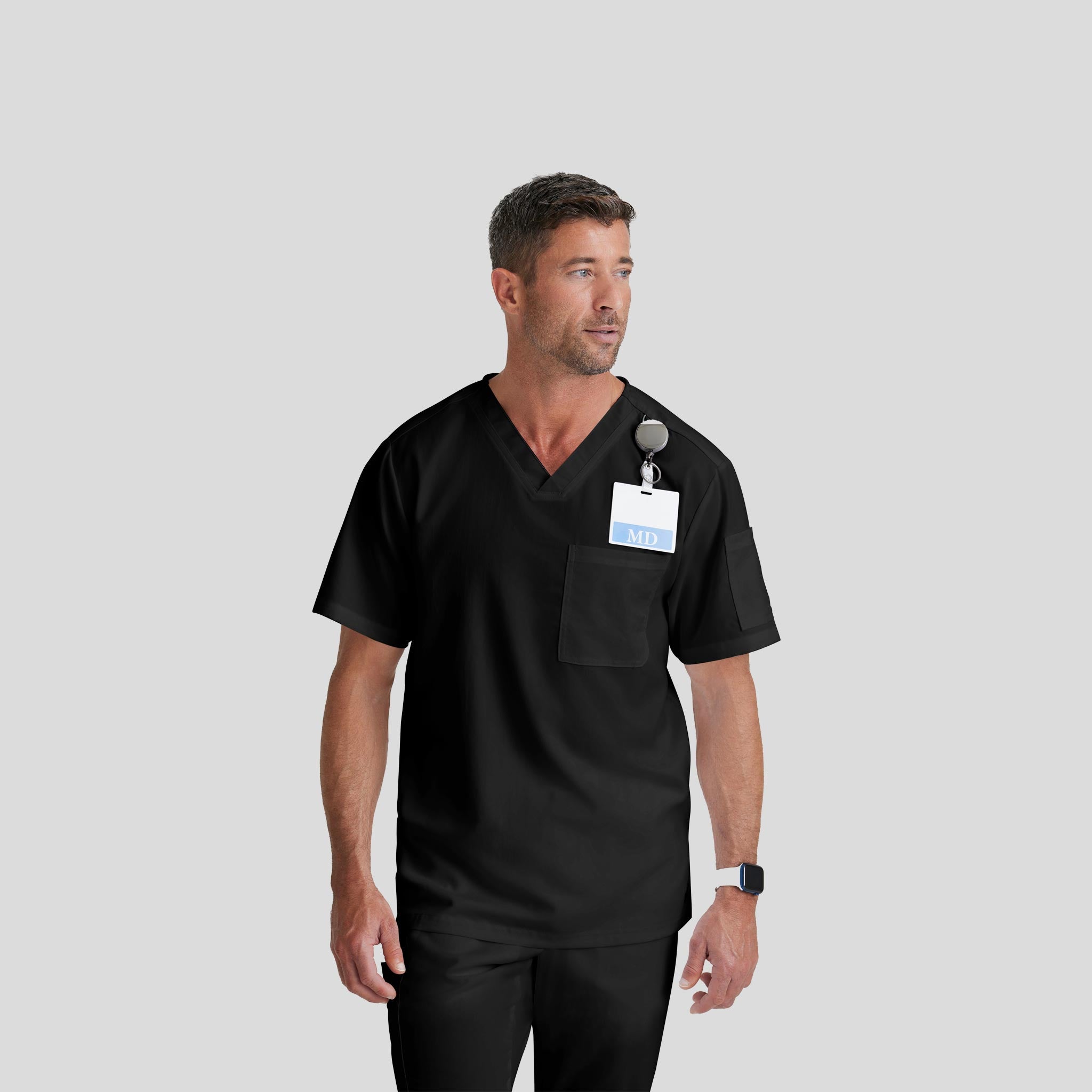 Medical Scrub Top Grey's Anatomy for Men in Black color at Scrubser Medical Uniforms in Riyad and Jedda