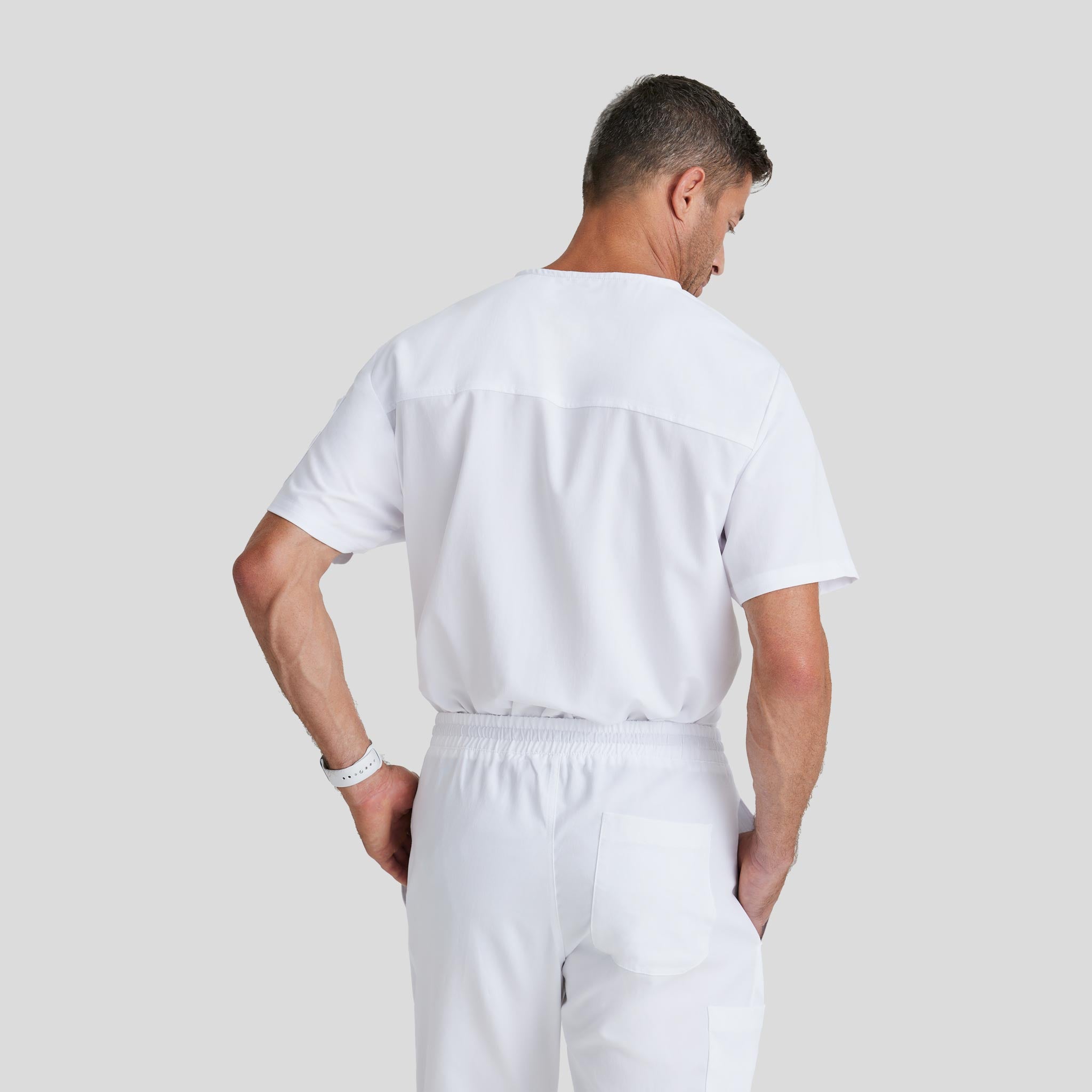 Medical Scrub Top Grey's Anatomy for Men in White color at Scrubser Medical Uniforms in Riyad and Jeddan