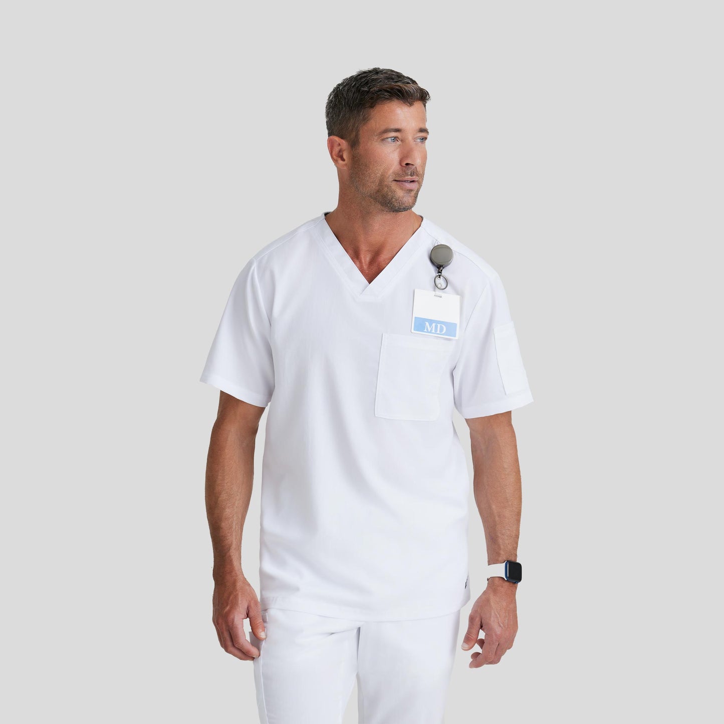 Medical Scrub Top Grey's Anatomy for Men in White color at Scrubser Medical Uniforms in Riyad and Jeddan