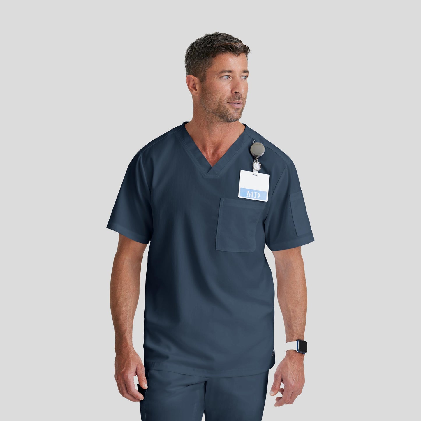 Medical Scrub Top Grey's Anatomy for Men in Steel color at Scrubser Medical Uniforms in Riyad and Jeddan